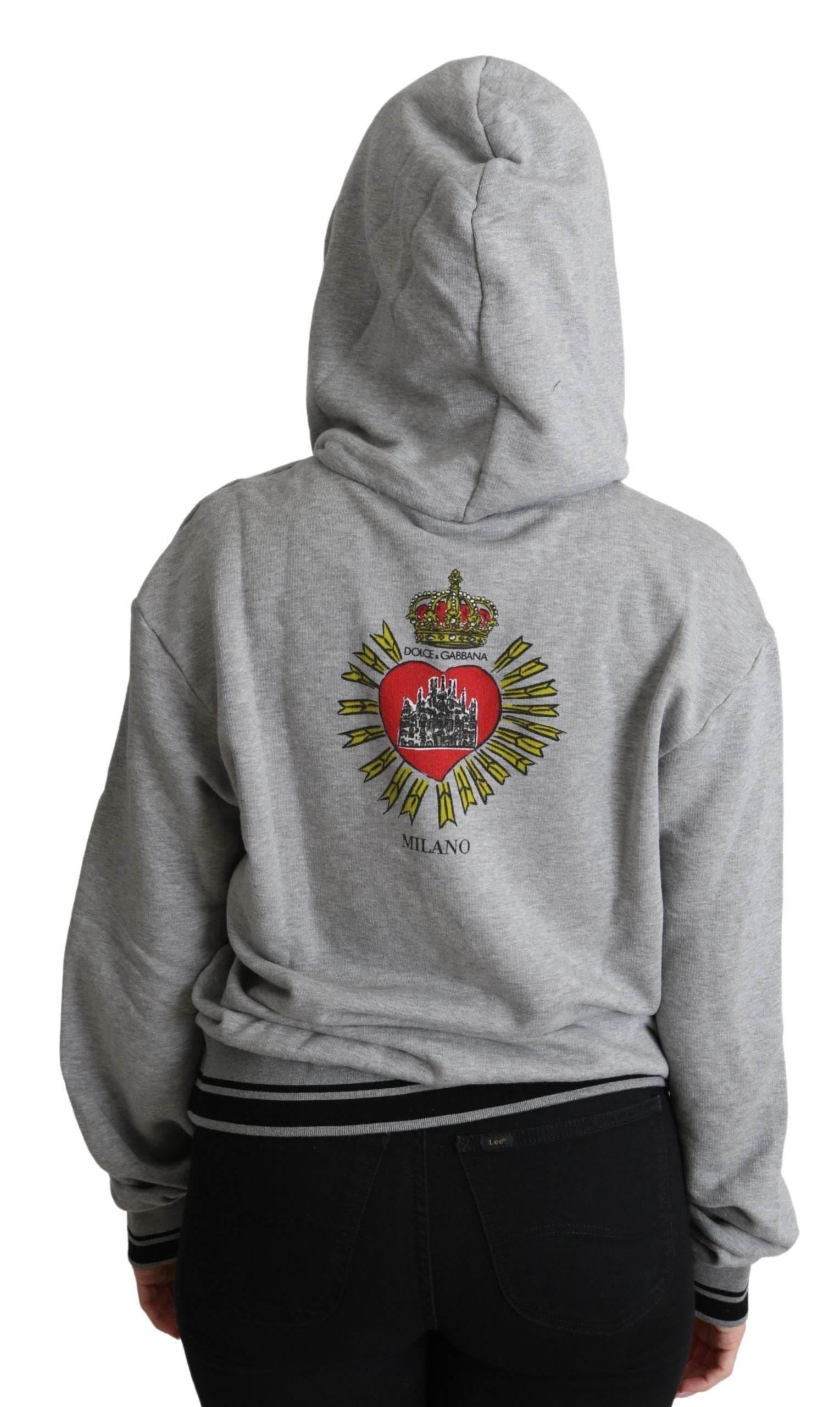 Dolce & Gabbana Gray Printed Hooded Exclusive Logo Sweater - Hilstor