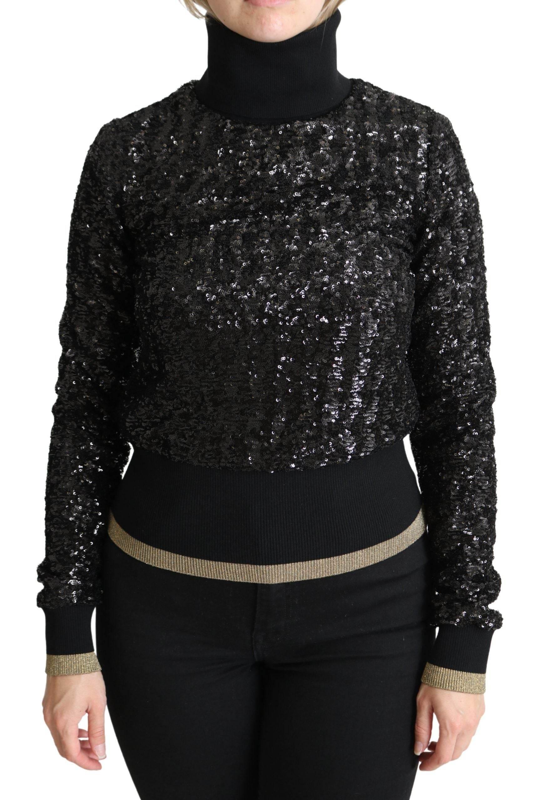 Dolce & Gabbana Black Sequined Knitted Turtle Neck Sweater - Hilstor