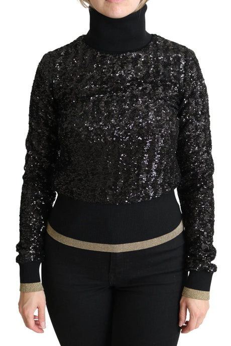 Dolce & Gabbana Black Sequined Knitted Turtle Neck Sweater - Hilstor