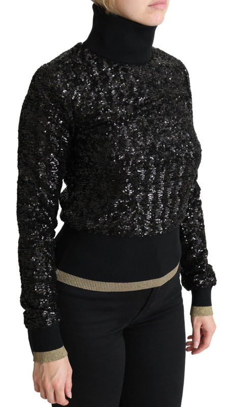 Dolce & Gabbana Black Sequined Knitted Turtle Neck Sweater - Hilstor