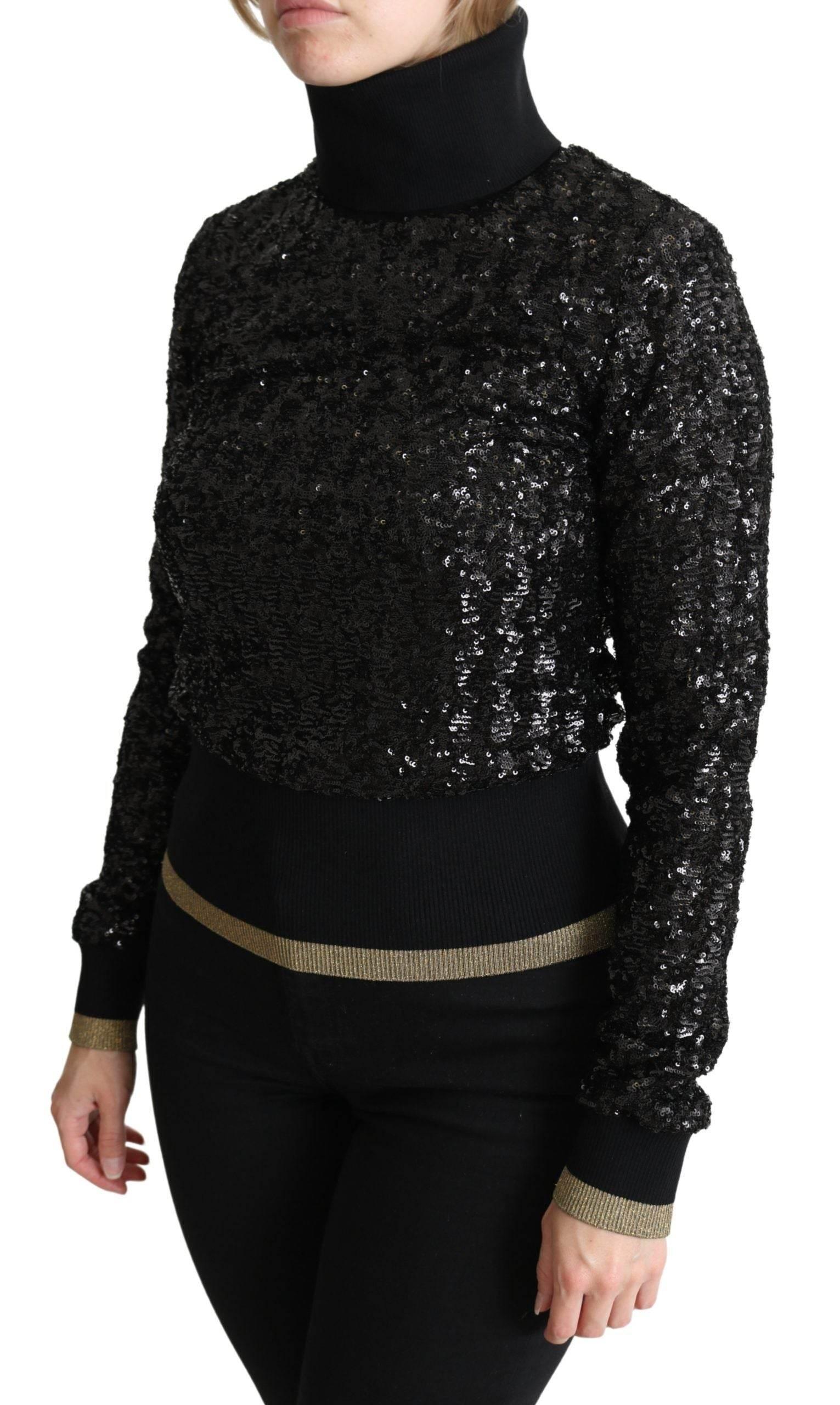 Dolce & Gabbana Black Sequined Knitted Turtle Neck Sweater - Hilstor