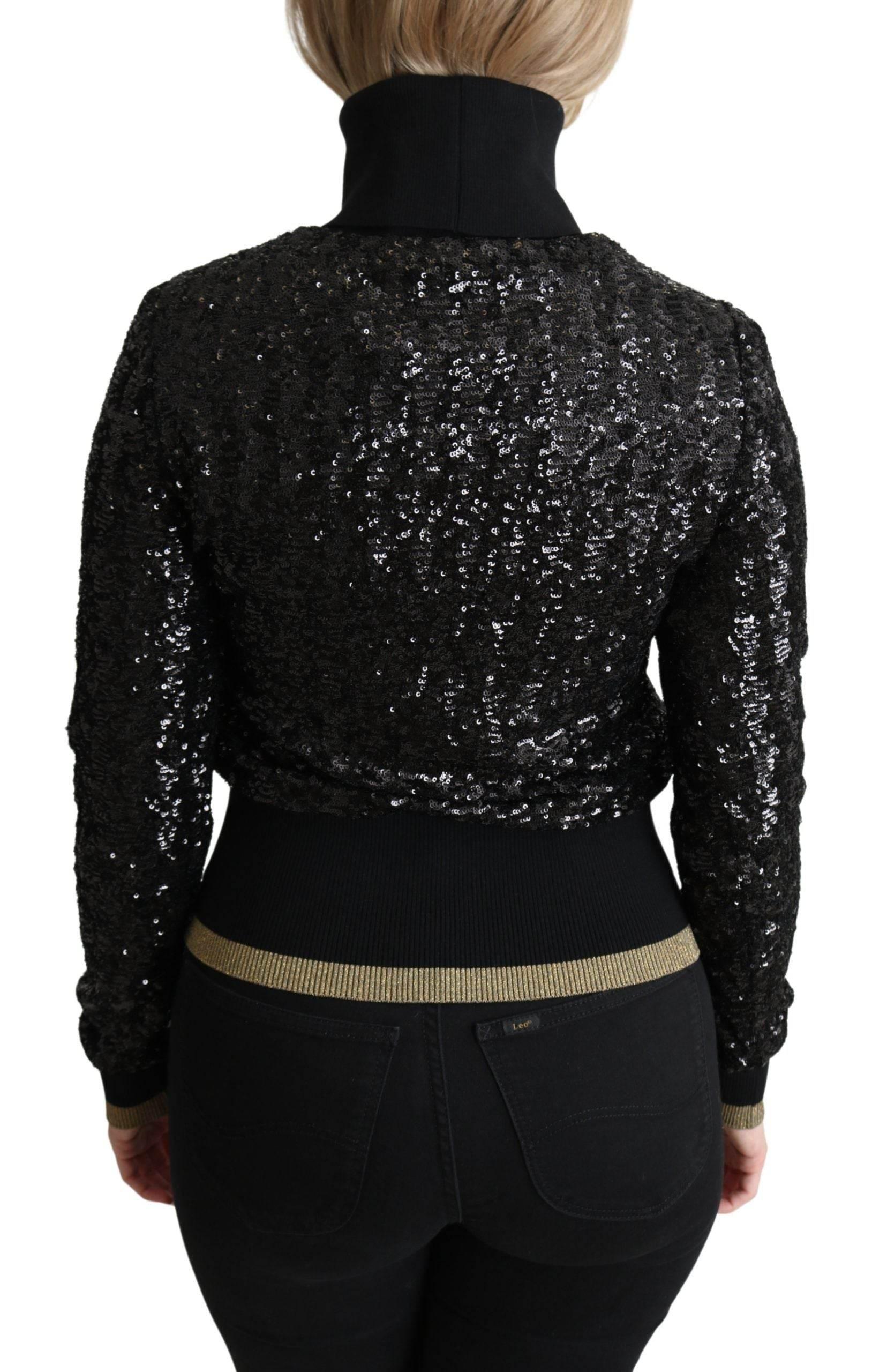Dolce & Gabbana Black Sequined Knitted Turtle Neck Sweater - Hilstor