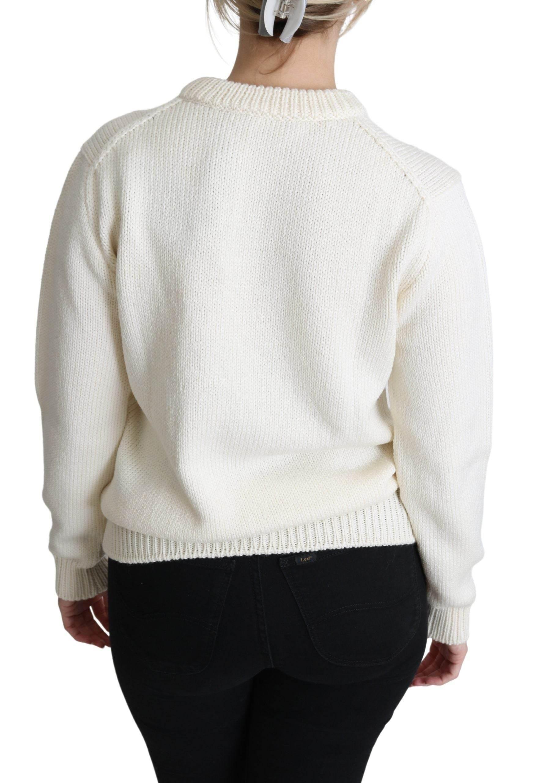 Dolce & Gabbana White Floral Wool Pullover Sunflower Sweater - Hilstor