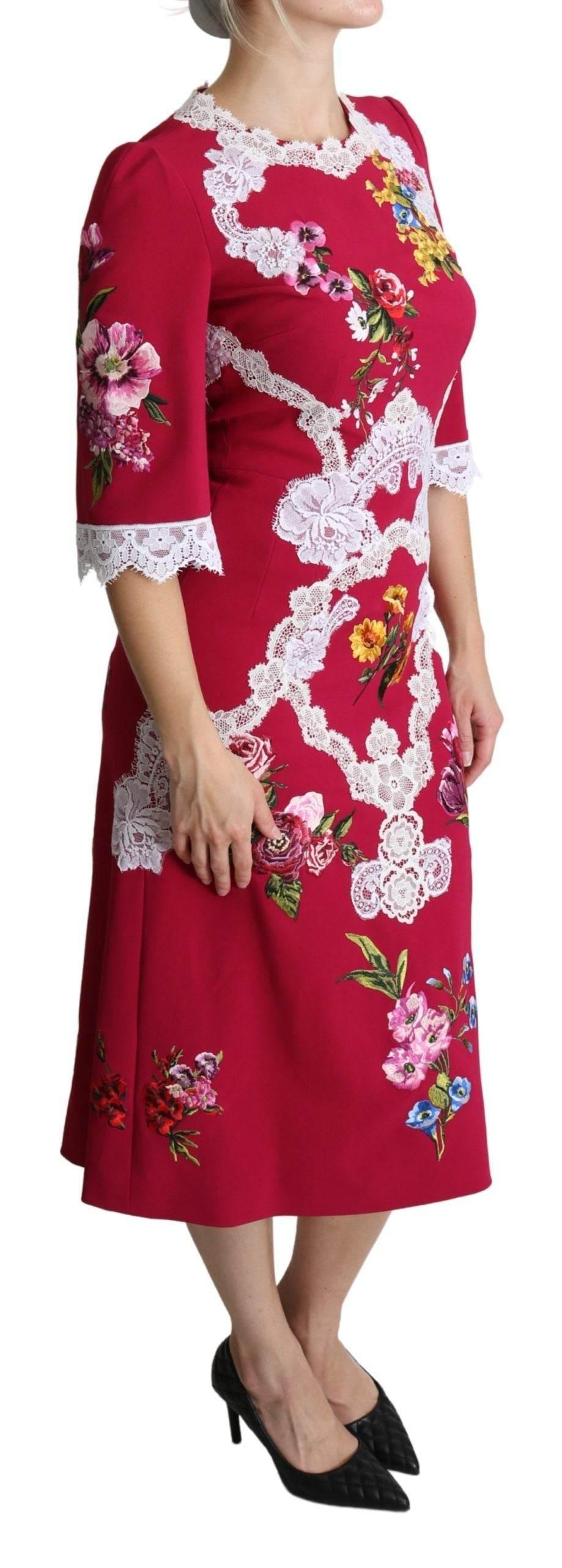 Dolce & Gabbana Floral Embroidered Sheath Midi Dress - Hilstor