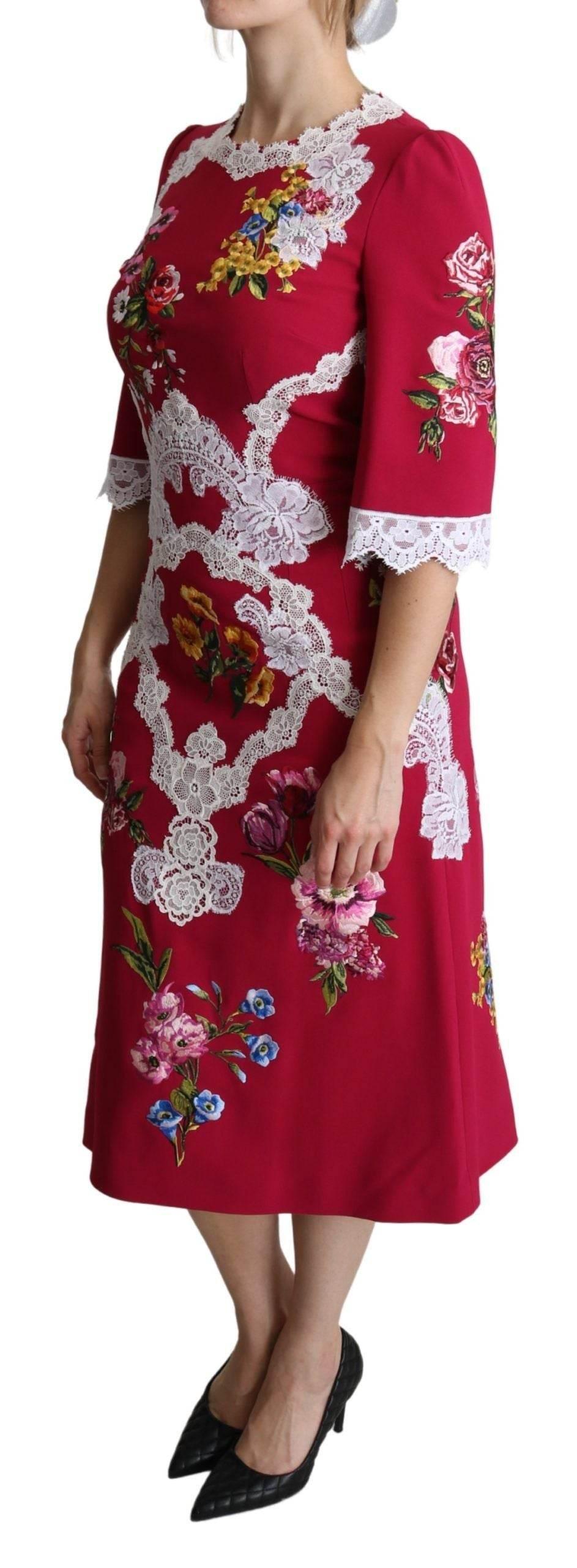 Dolce & Gabbana Floral Embroidered Sheath Midi Dress - Hilstor