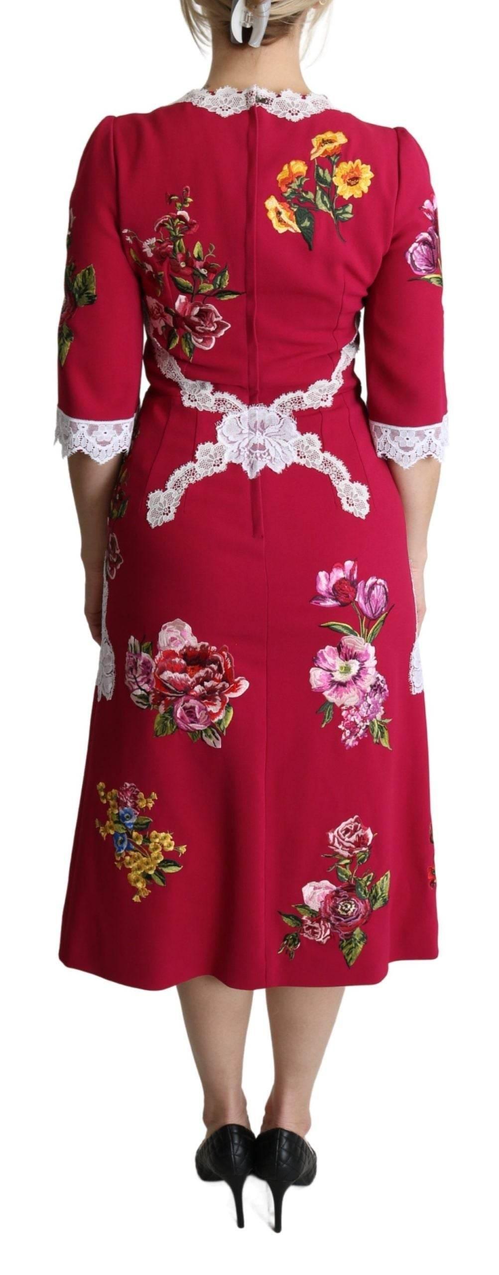 Dolce & Gabbana Floral Embroidered Sheath Midi Dress - Hilstor