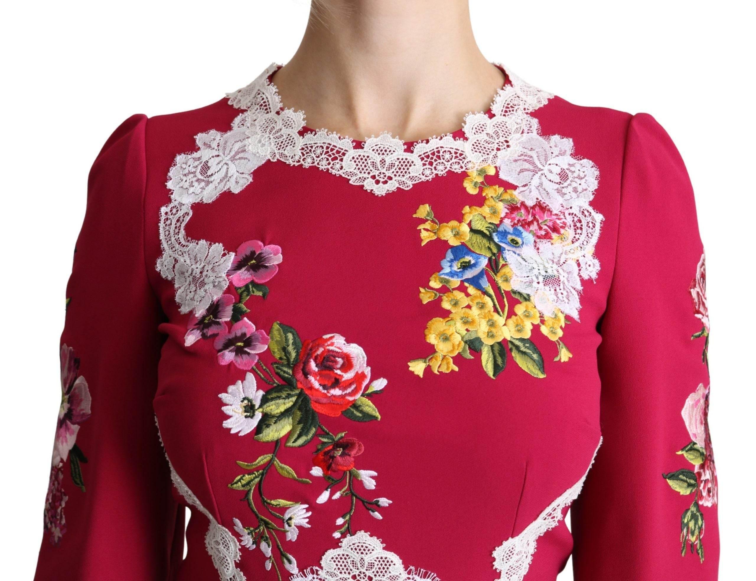 Dolce & Gabbana Floral Embroidered Sheath Midi Dress - Hilstor