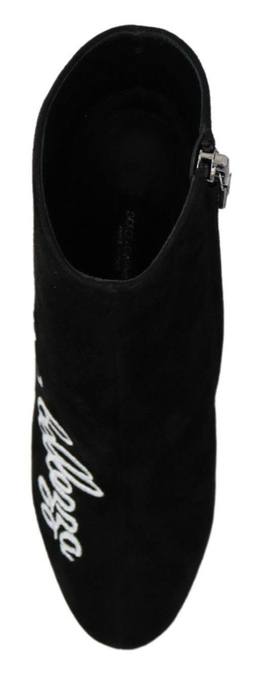 Dolce & Gabbana Embroidered Ankle Boots in Lambskin Suede - Hilstor