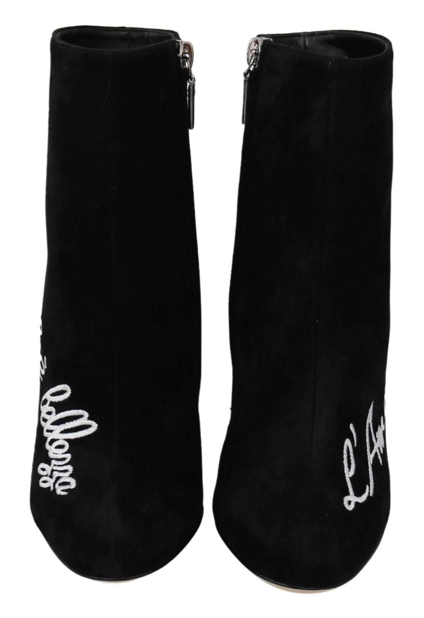 Dolce & Gabbana Embroidered Ankle Boots in Lambskin Suede - Hilstor