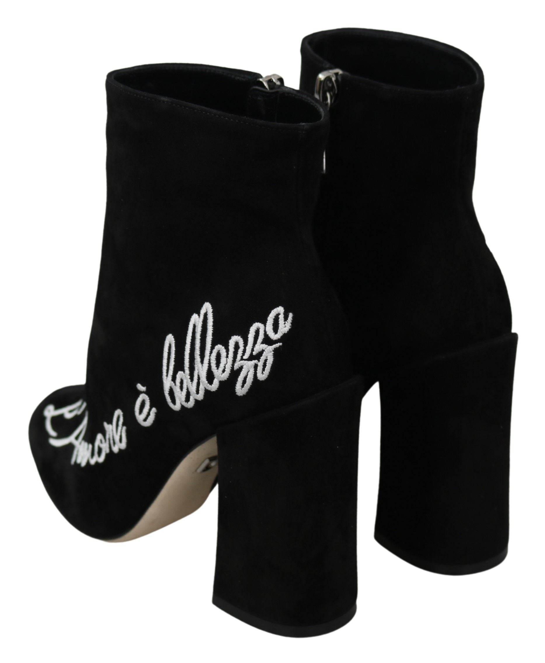 Dolce & Gabbana Embroidered Ankle Boots in Lambskin Suede - Hilstor