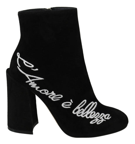Dolce & Gabbana Embroidered Ankle Boots in Lambskin Suede - Hilstor