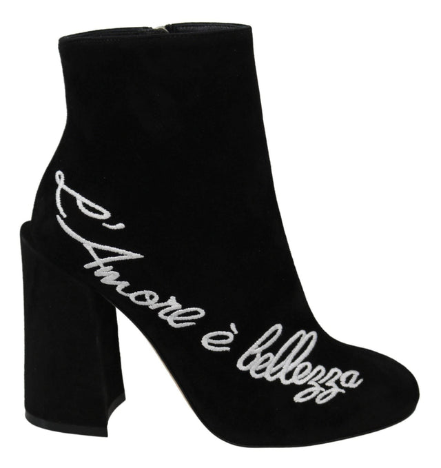 Dolce & Gabbana Embroidered Ankle Boots in Lambskin Suede - Hilstor