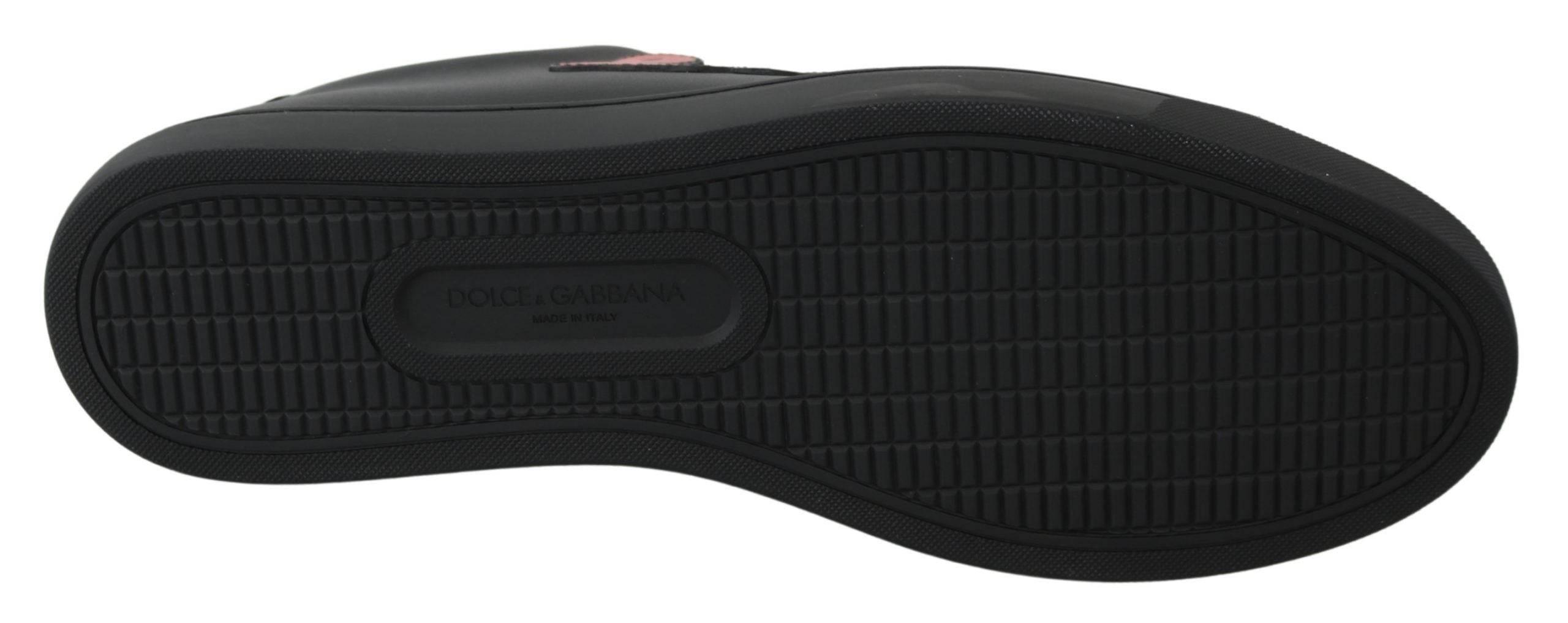 Dolce & Gabbana Black Leather Love Heart Sneakers Womens Shoes - Hilstor