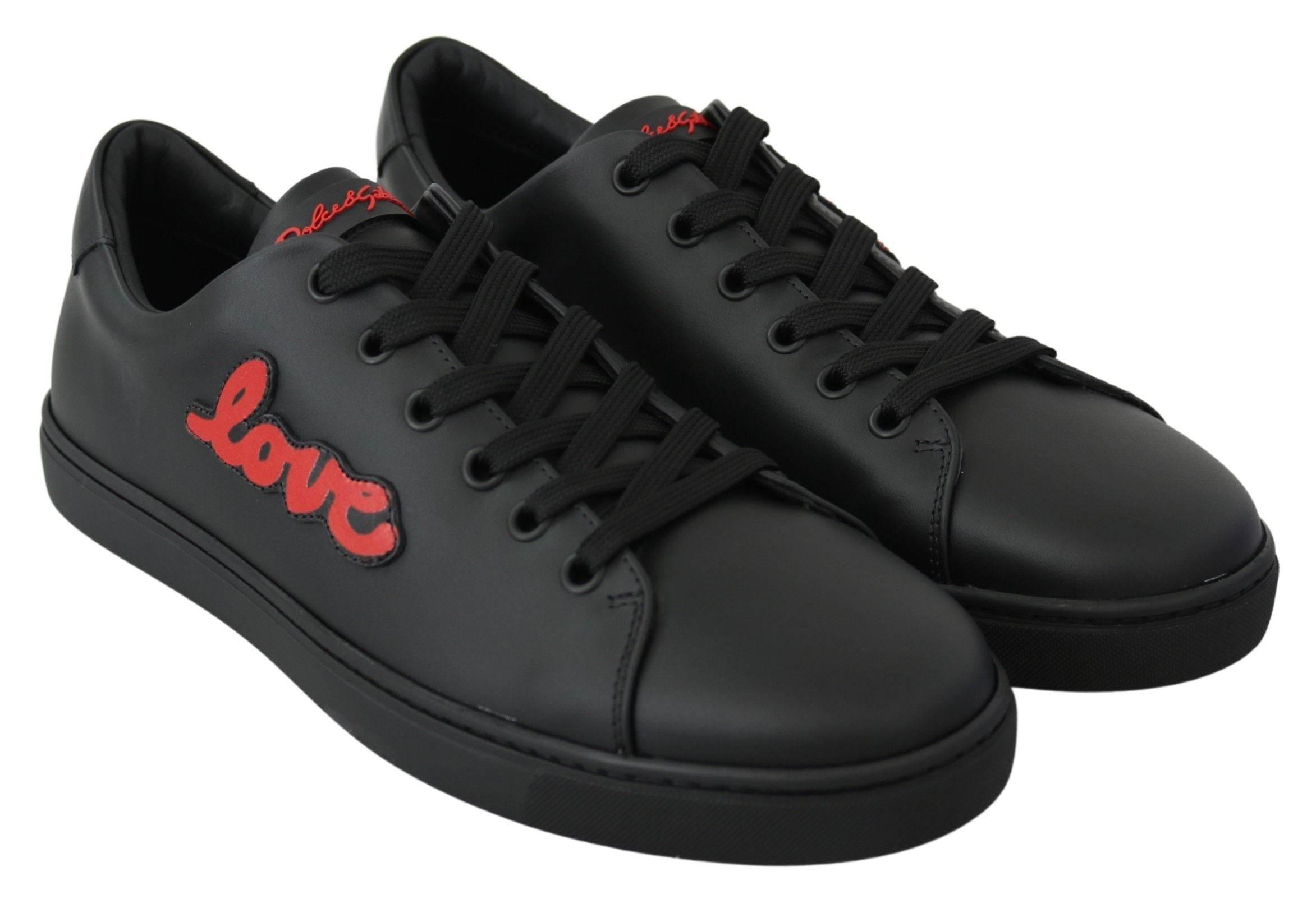 Dolce & Gabbana Black Leather Love Heart Sneakers Womens Shoes - Hilstor