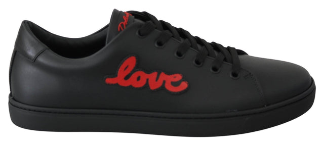 Dolce & Gabbana Black Leather Love Heart Sneakers Womens Shoes - Hilstor