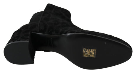Dolce & Gabbana Elegant Black Leopard Print Short Boots - Hilstor