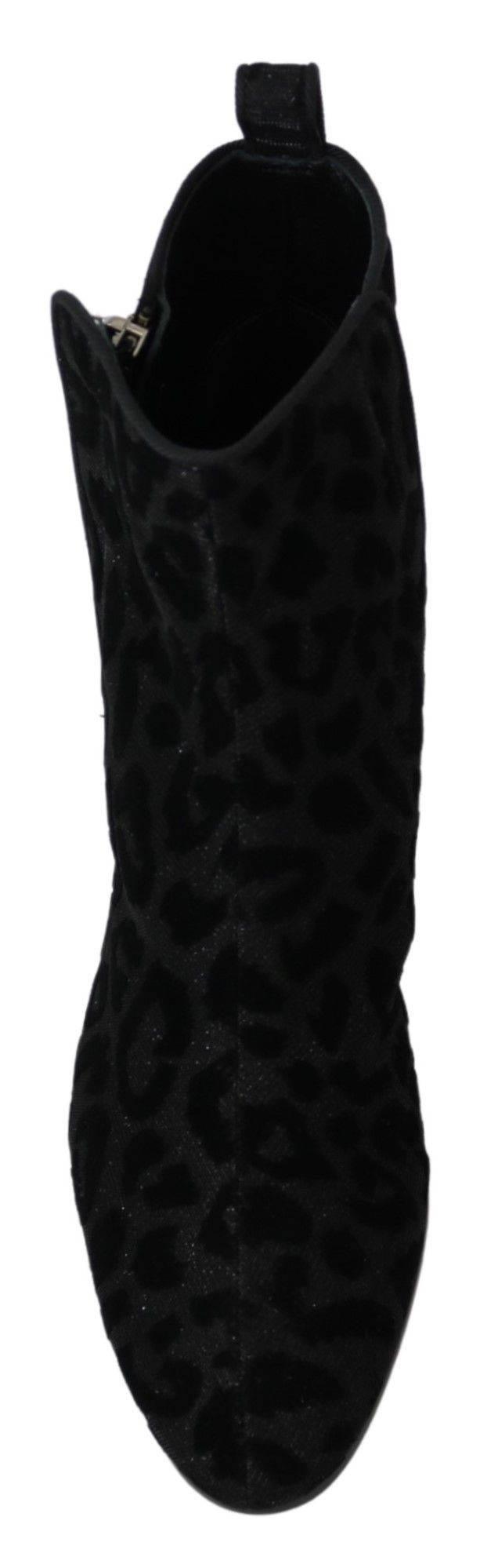 Dolce & Gabbana Elegant Black Leopard Print Short Boots - Hilstor