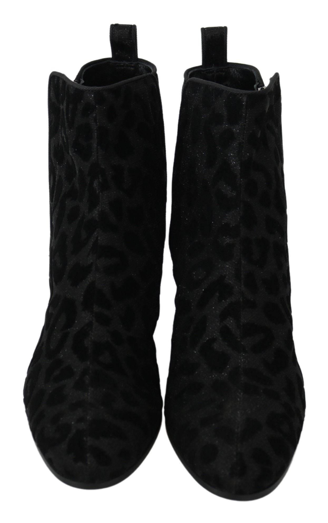 Dolce & Gabbana Elegant Black Leopard Print Short Boots - Hilstor