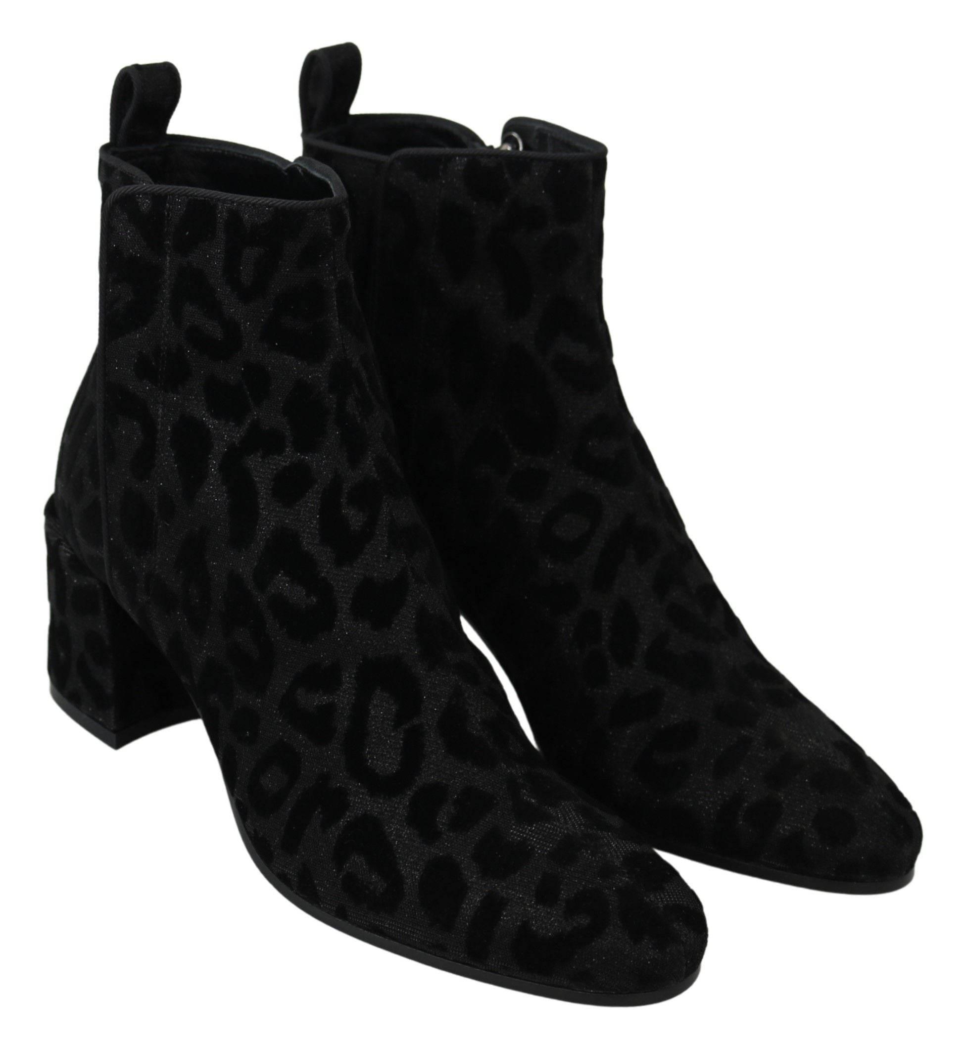 Dolce & Gabbana Elegant Black Leopard Print Short Boots - Hilstor