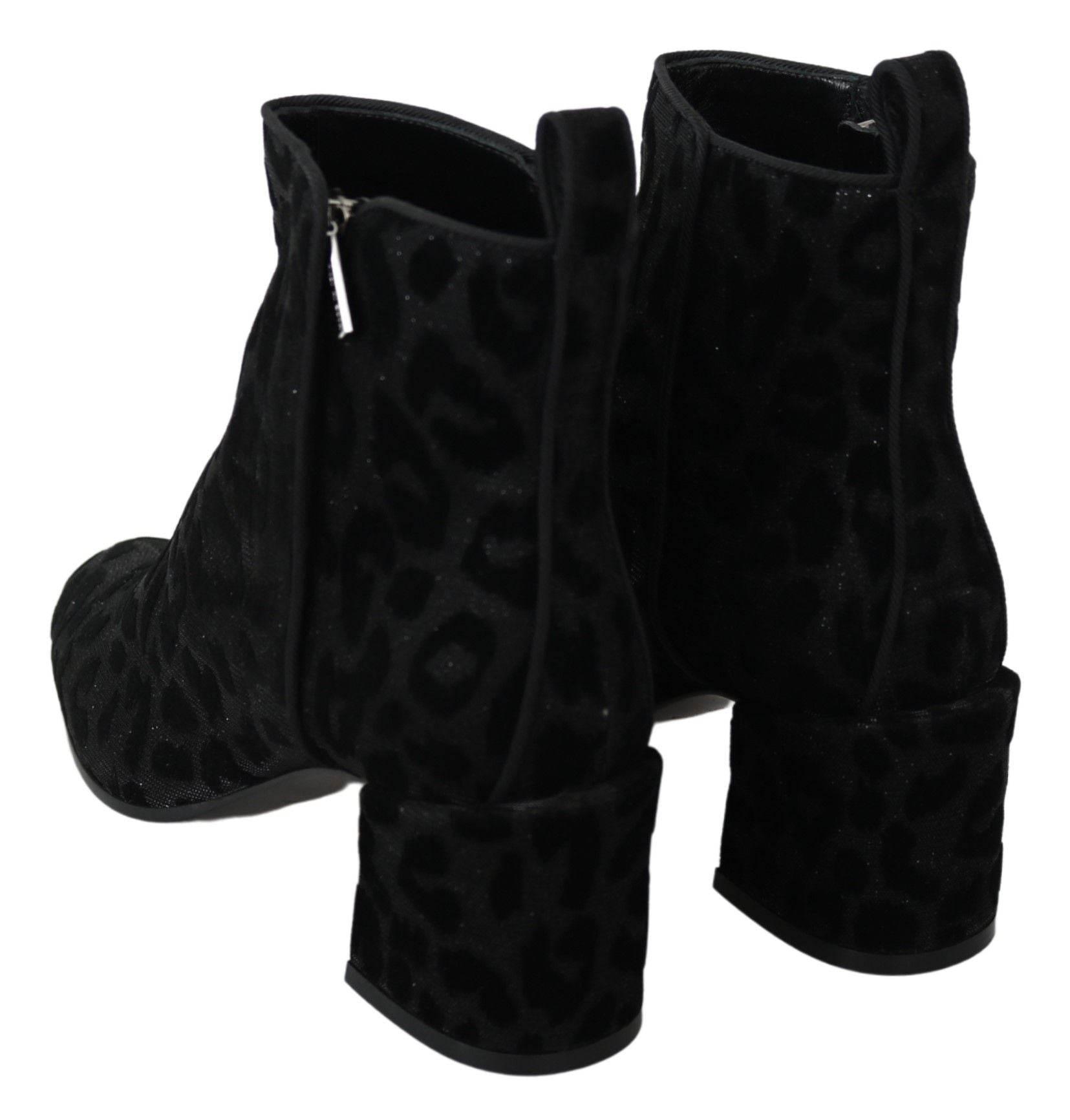 Dolce & Gabbana Elegant Black Leopard Print Short Boots - Hilstor