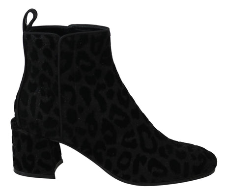 Dolce & Gabbana Elegant Black Leopard Print Short Boots - Hilstor