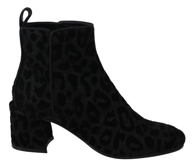 Dolce & Gabbana Elegant Black Leopard Print Short Boots - Hilstor