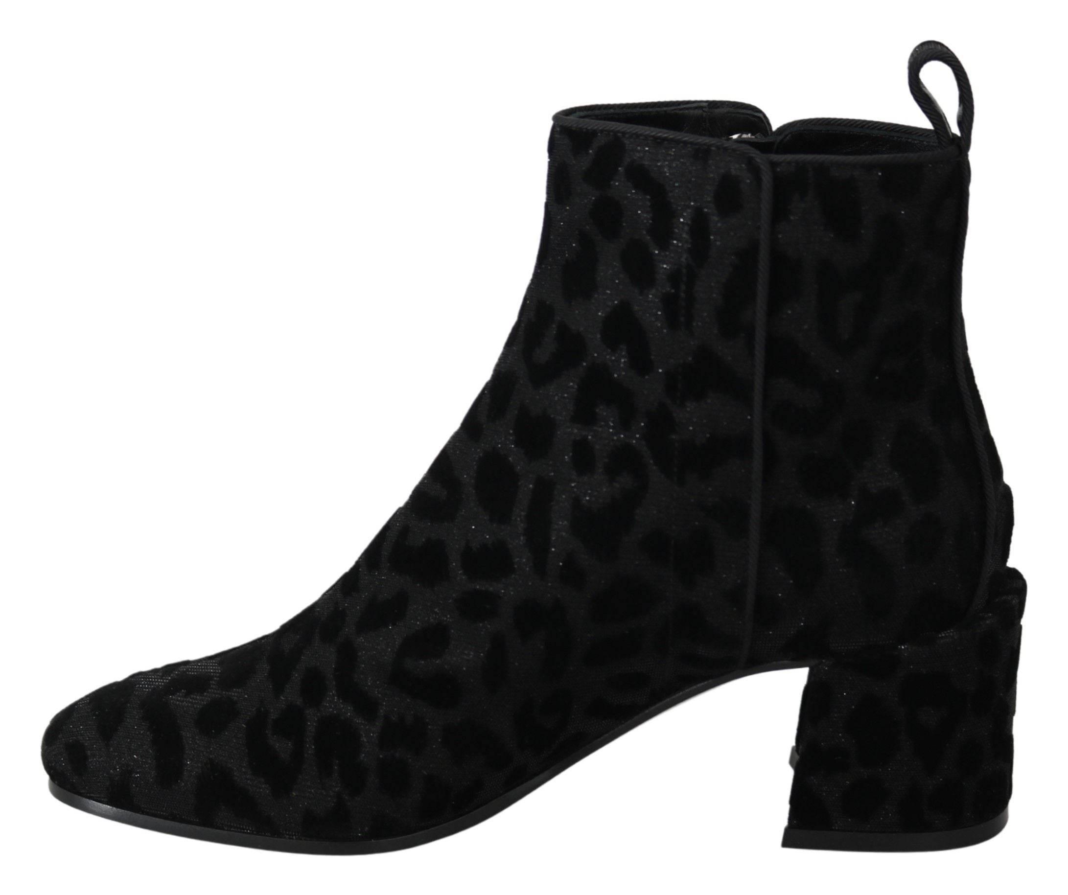 Dolce & Gabbana Elegant Black Leopard Print Short Boots - Hilstor