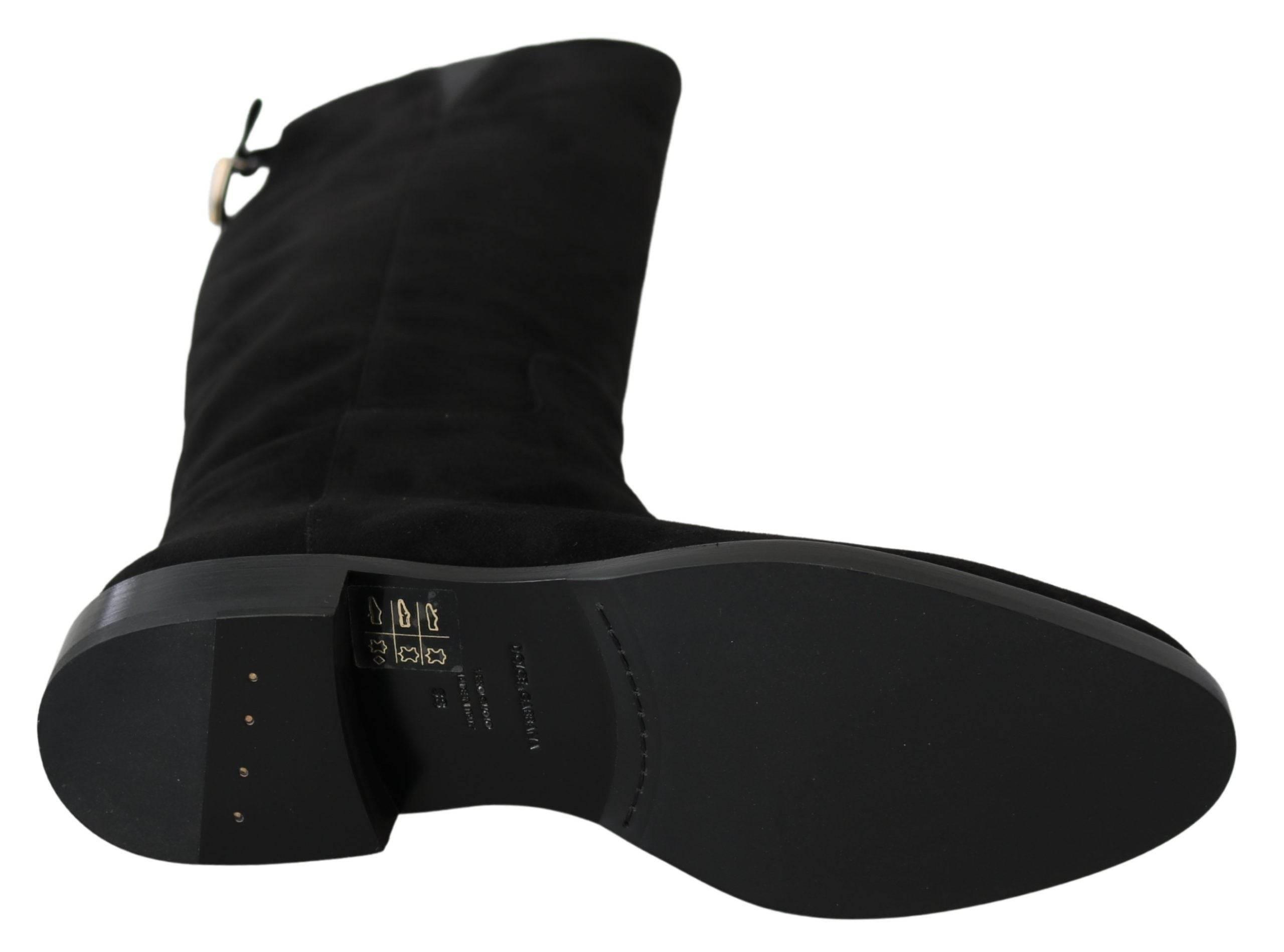 Dolce & Gabbana Elegant Black Suede Knee High Boots - Hilstor