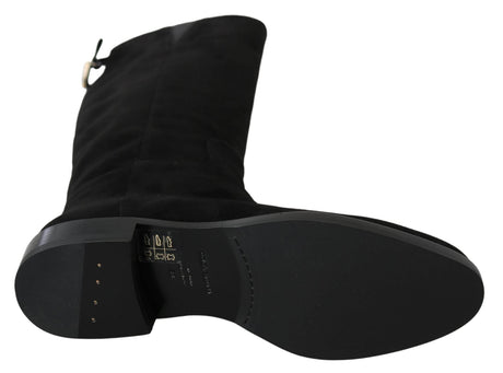 Dolce & Gabbana Elegant Black Suede Knee High Boots - Hilstor
