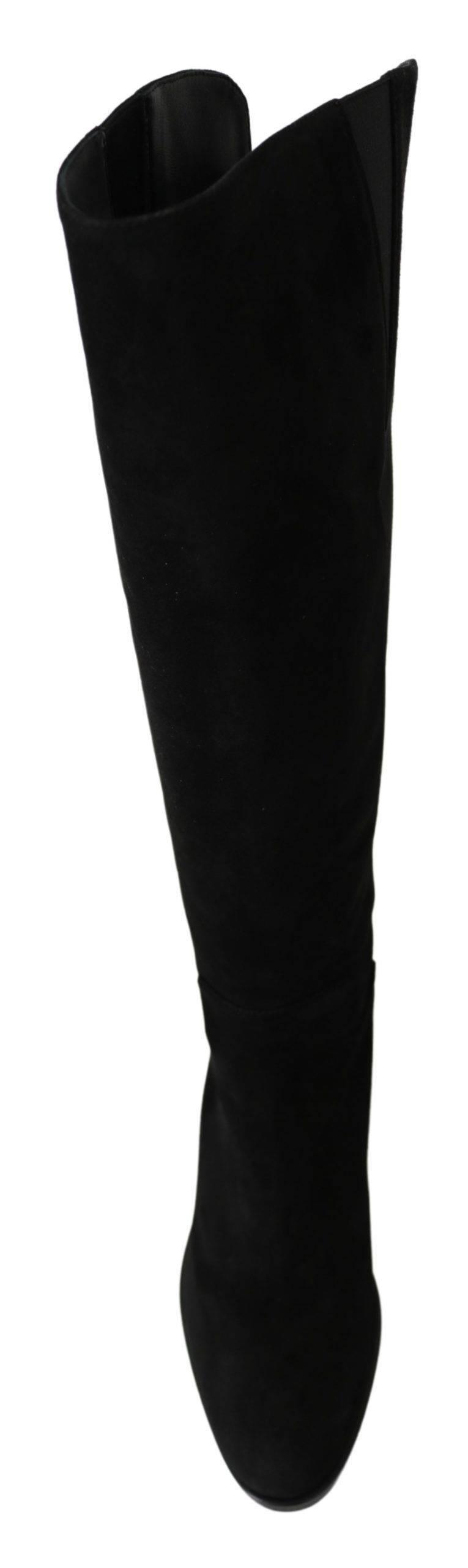 Dolce & Gabbana Elegant Black Suede Knee High Boots - Hilstor