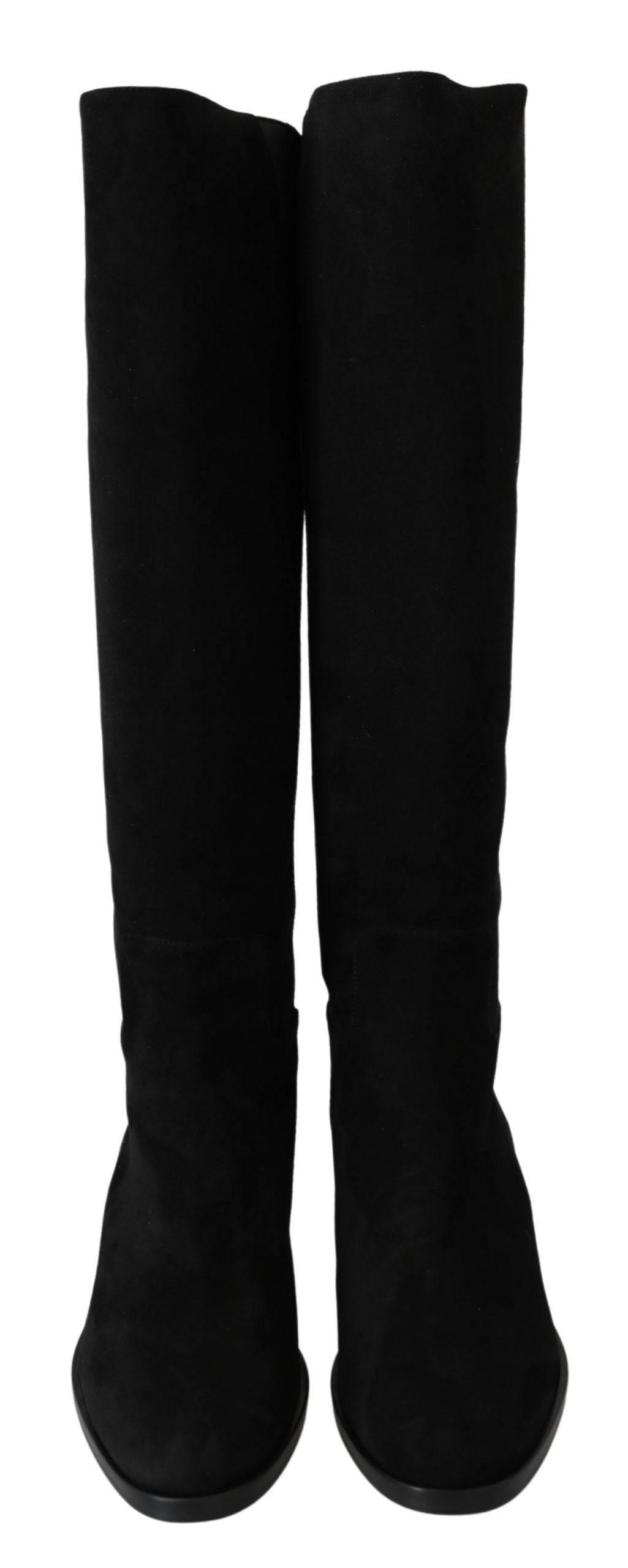 Dolce & Gabbana Elegant Black Suede Knee High Boots - Hilstor