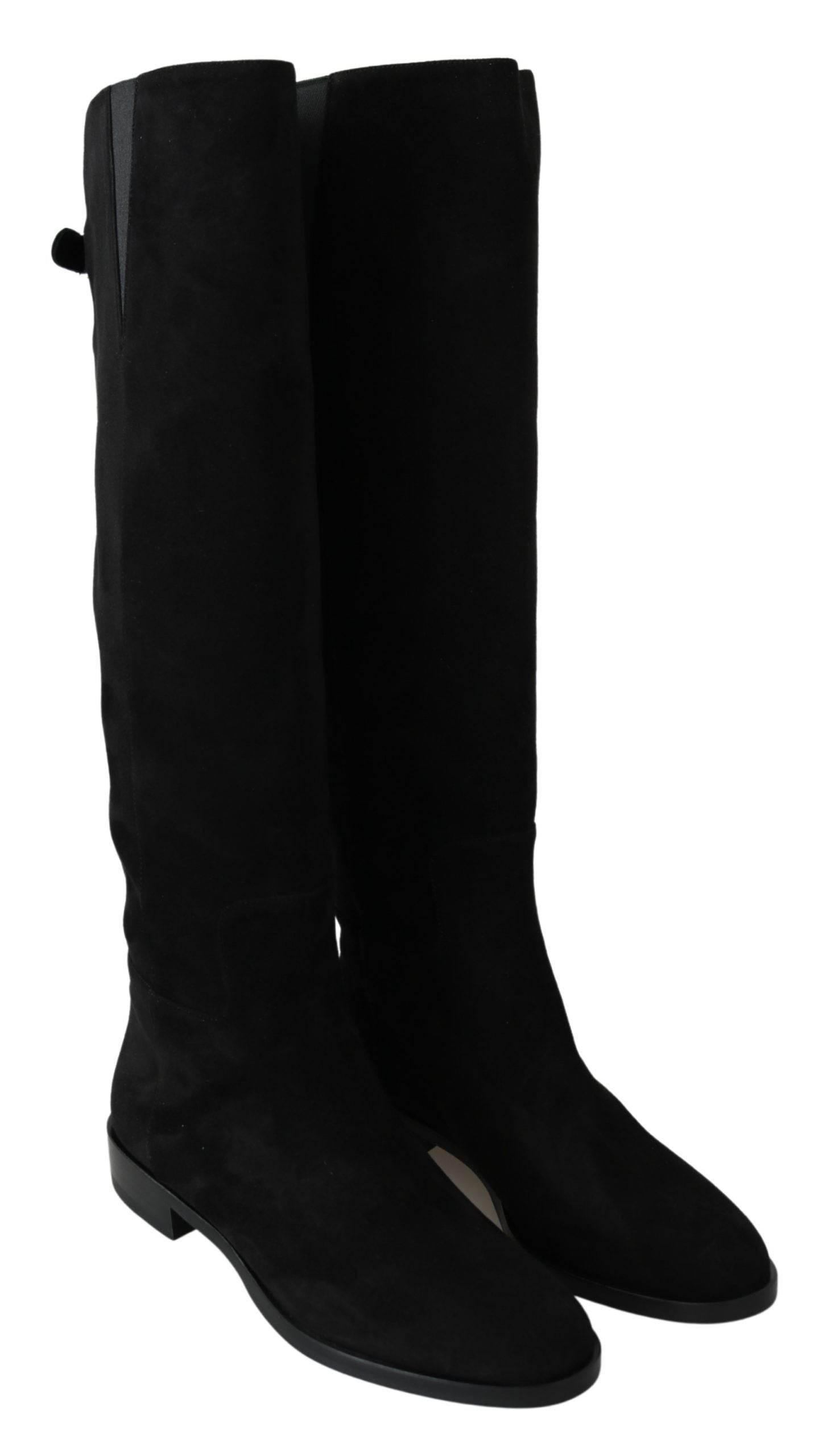 Dolce & Gabbana Elegant Black Suede Knee High Boots - Hilstor