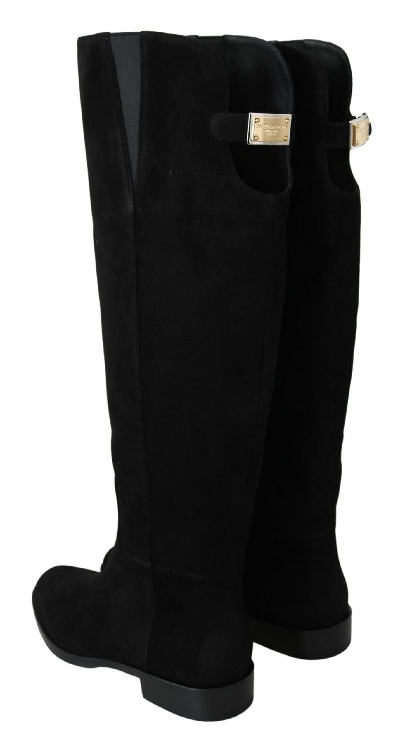 Dolce & Gabbana Elegant Black Suede Knee High Boots - Hilstor