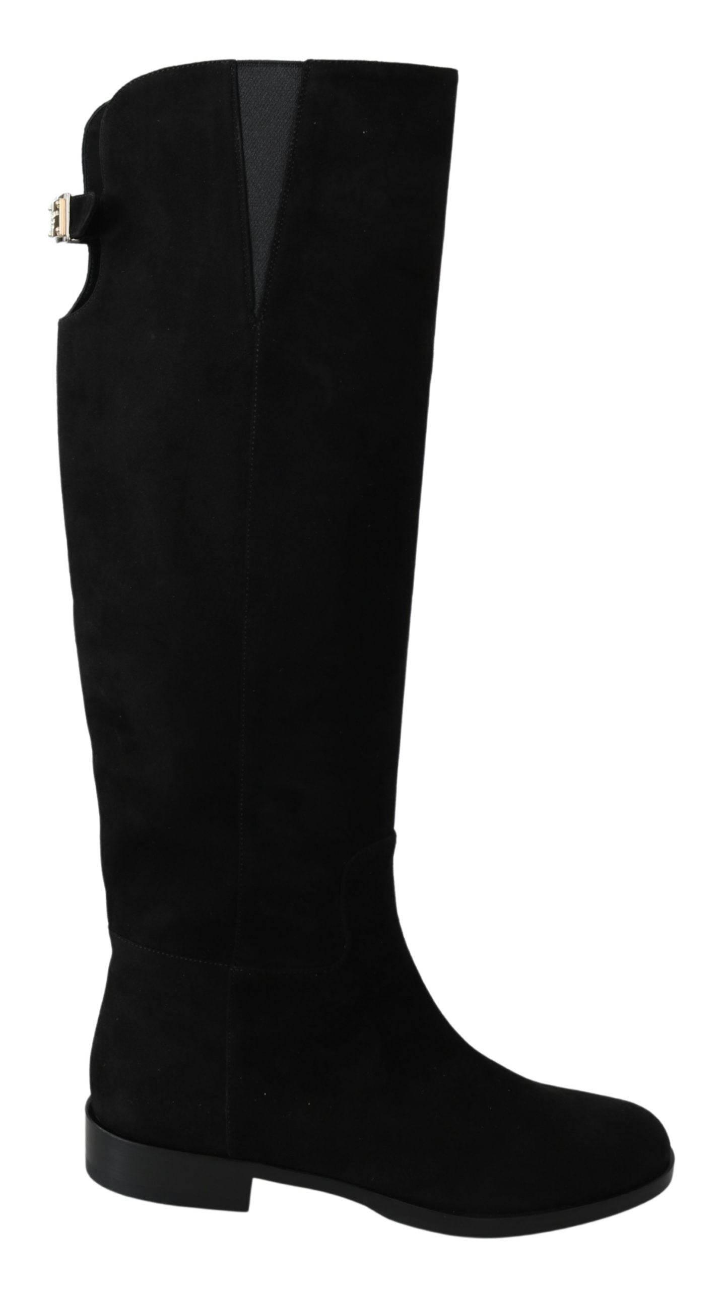 Dolce & Gabbana Elegant Black Suede Knee High Boots - Hilstor