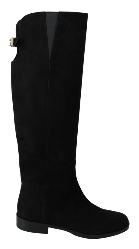 Dolce & Gabbana Elegant Black Suede Knee High Boots - Hilstor