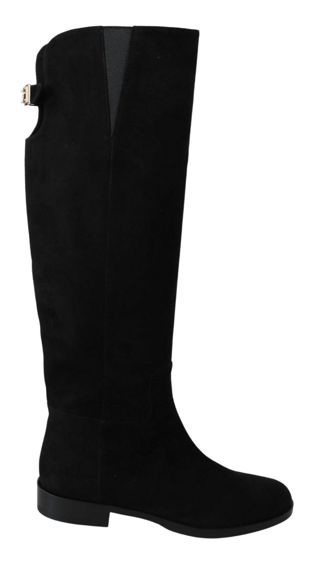 Dolce & Gabbana Elegant Black Suede Knee High Boots - Hilstor