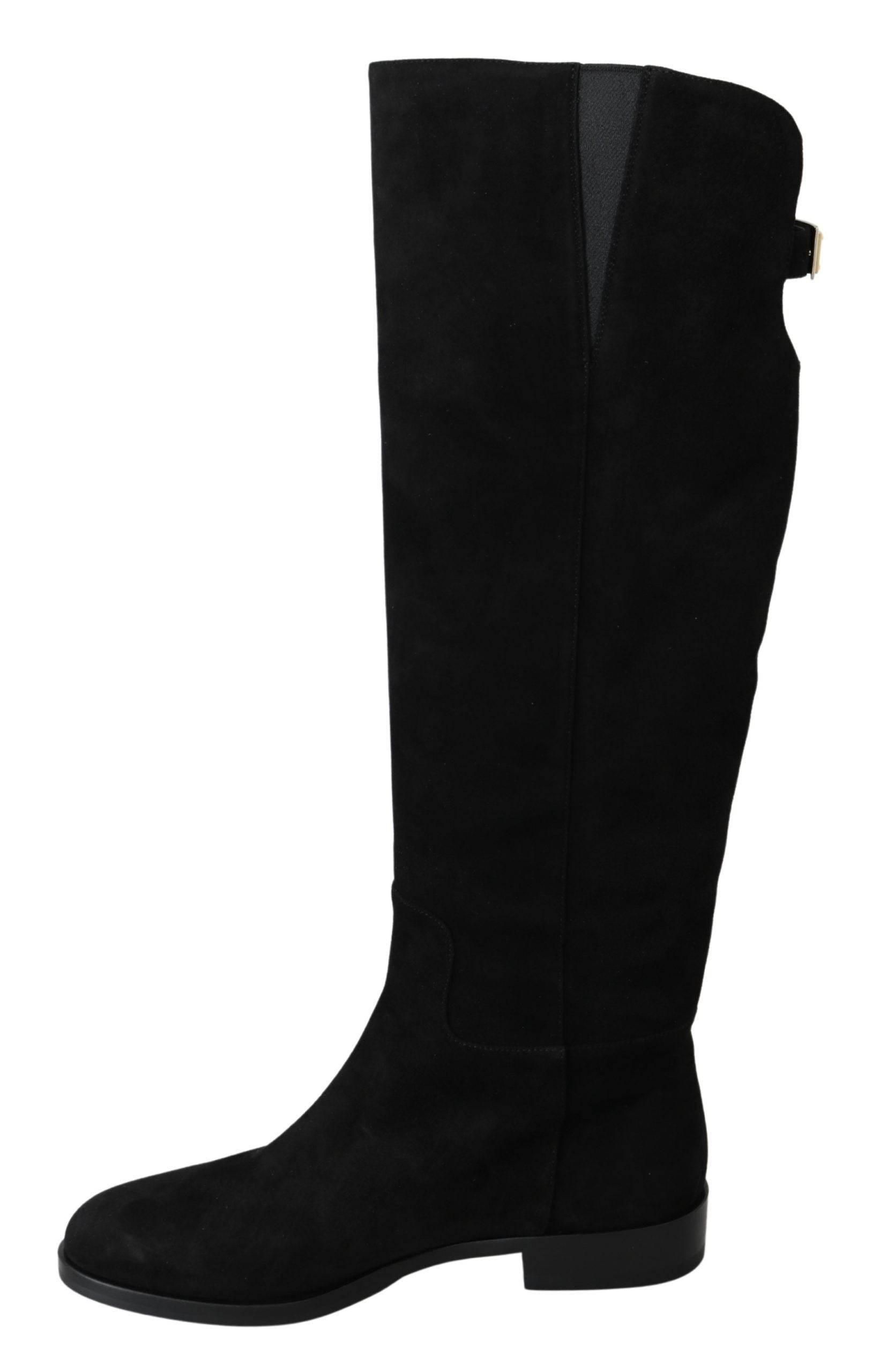Dolce & Gabbana Elegant Black Suede Knee High Boots - Hilstor