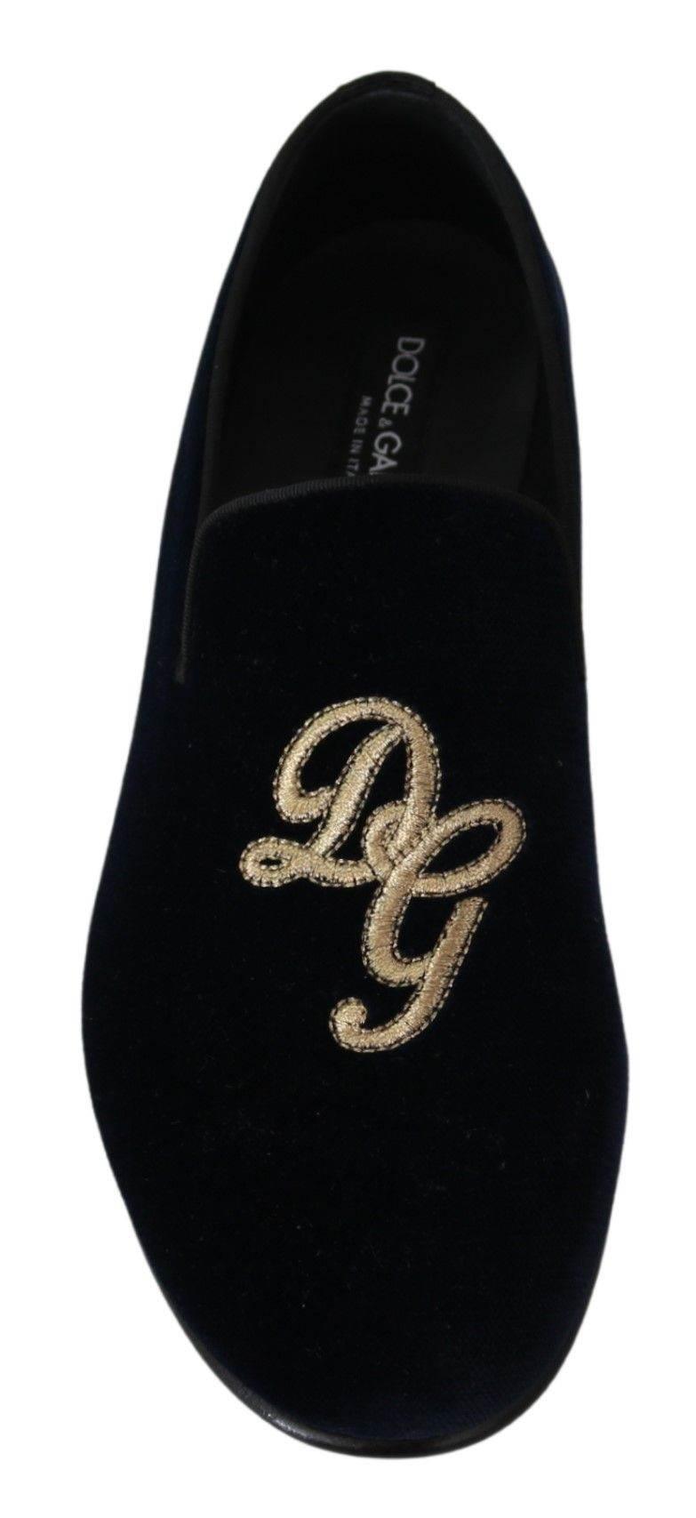 Dolce & Gabbana Elegant Blue Embroidered Loafers - Hilstor