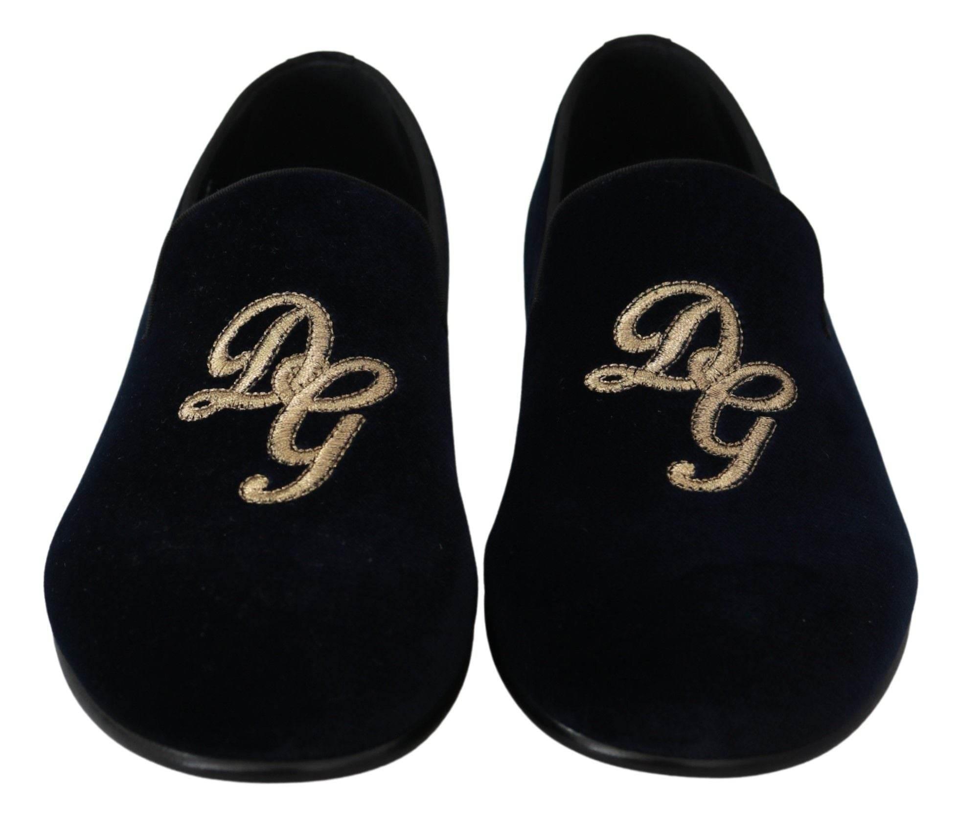 Dolce & Gabbana Elegant Blue Embroidered Loafers - Hilstor