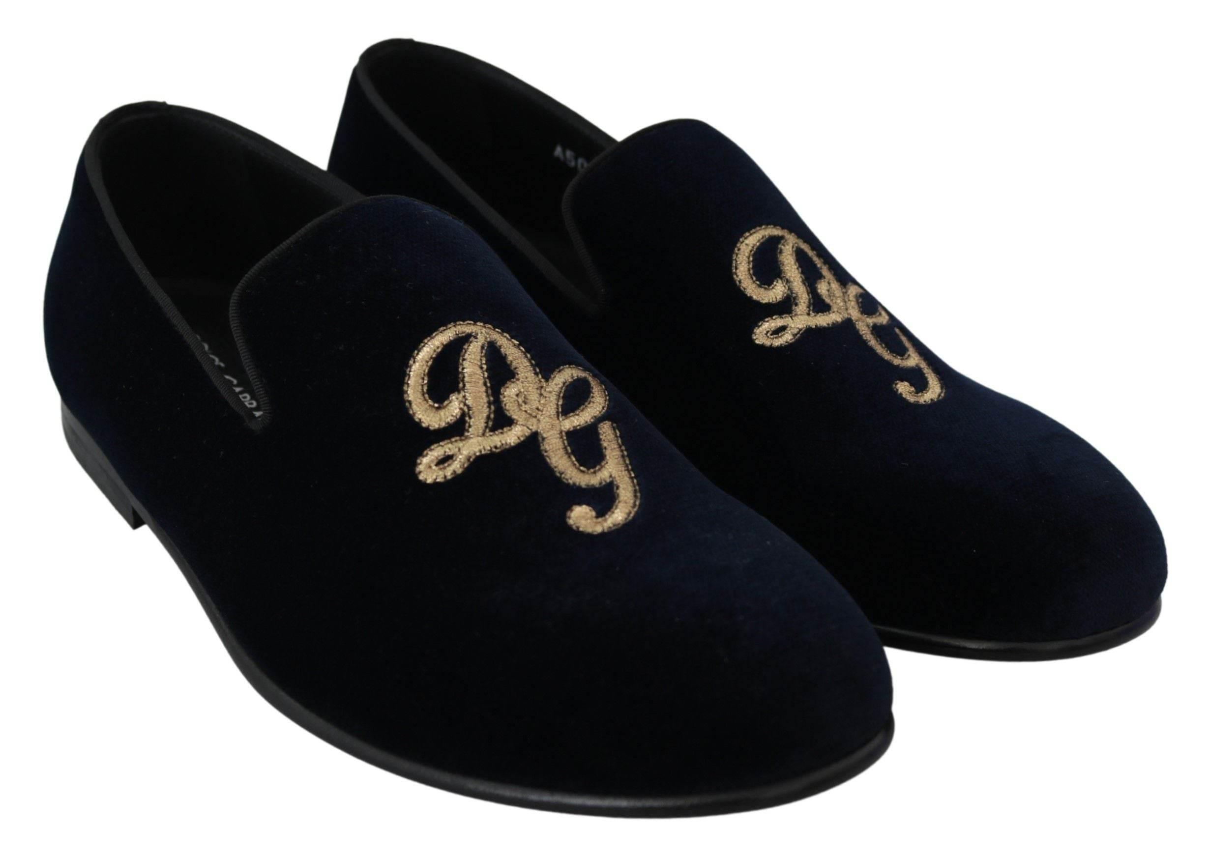 Dolce & Gabbana Elegant Blue Embroidered Loafers - Hilstor