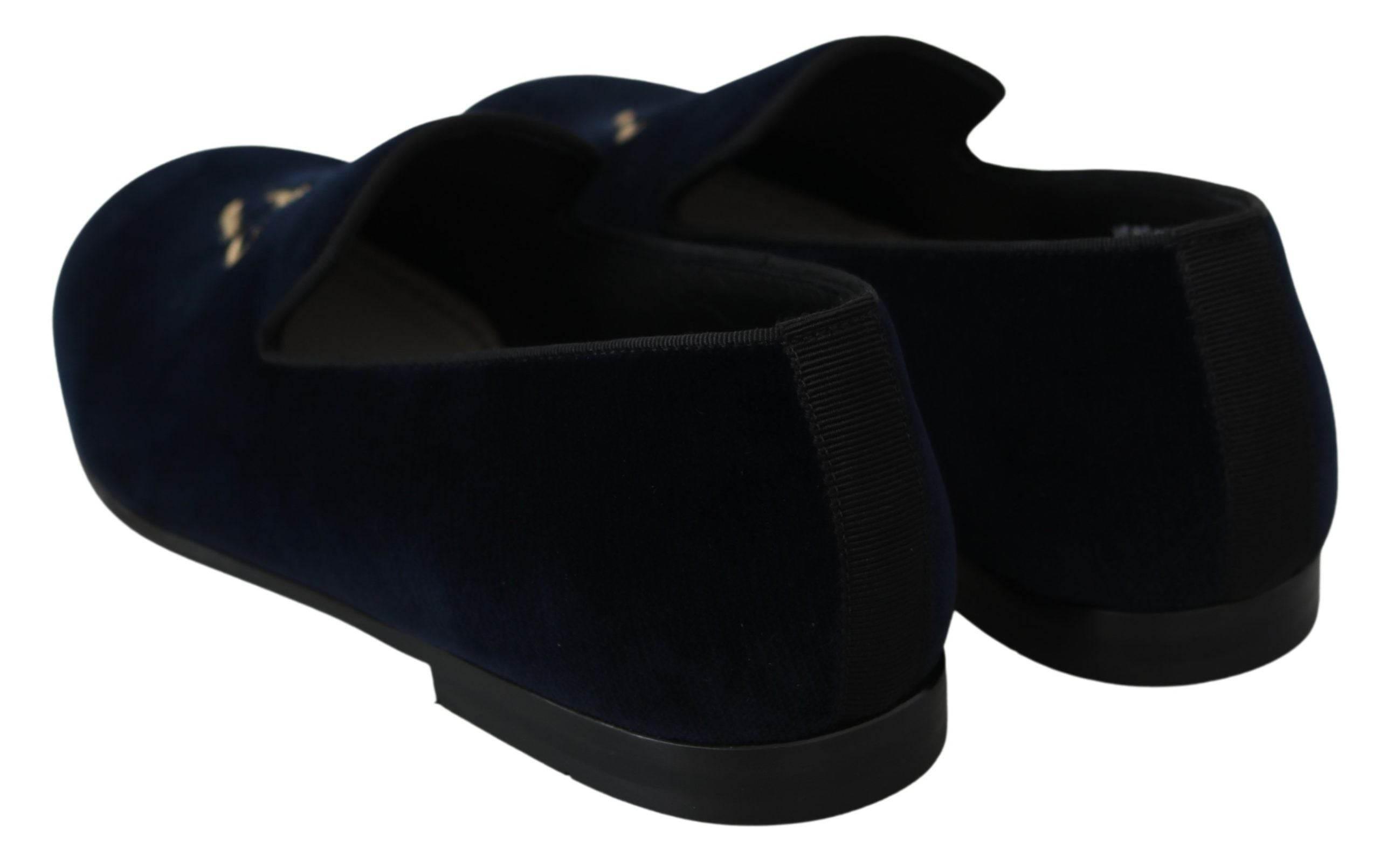 Dolce & Gabbana Elegant Blue Embroidered Loafers - Hilstor