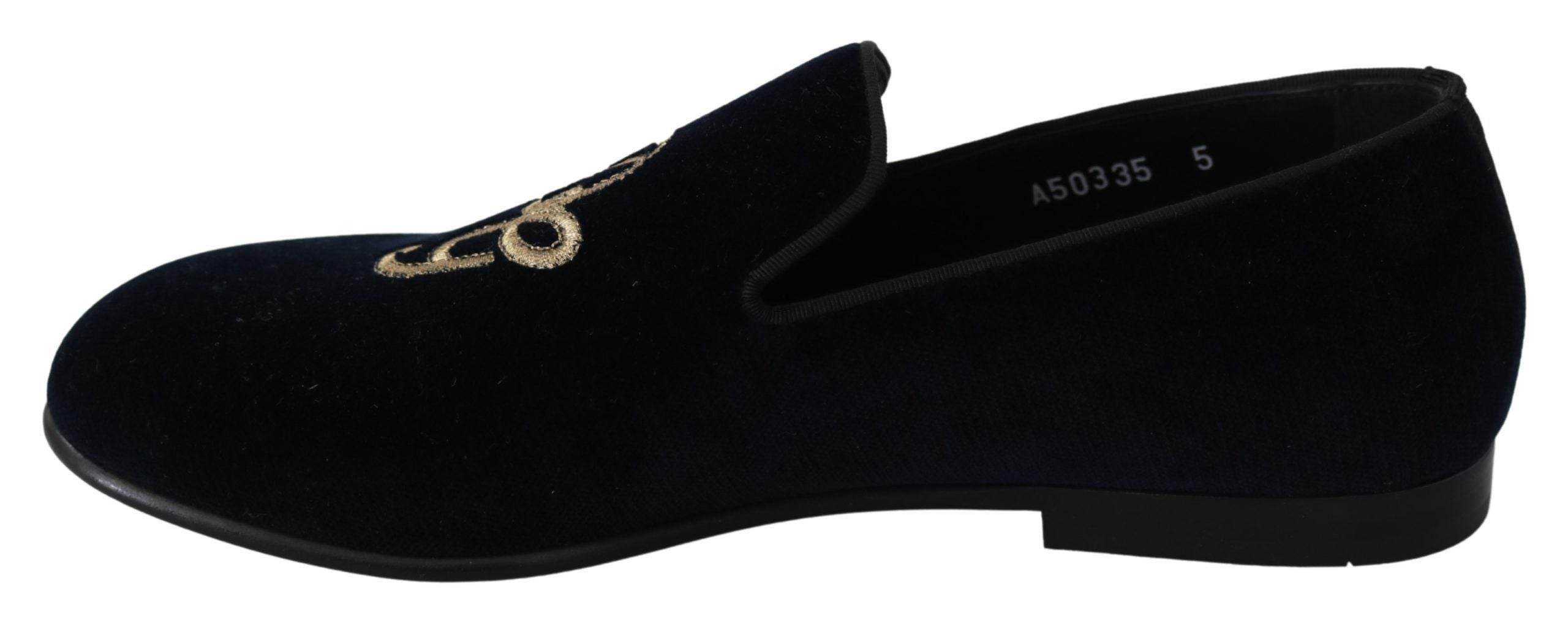 Dolce & Gabbana Elegant Blue Embroidered Loafers - Hilstor