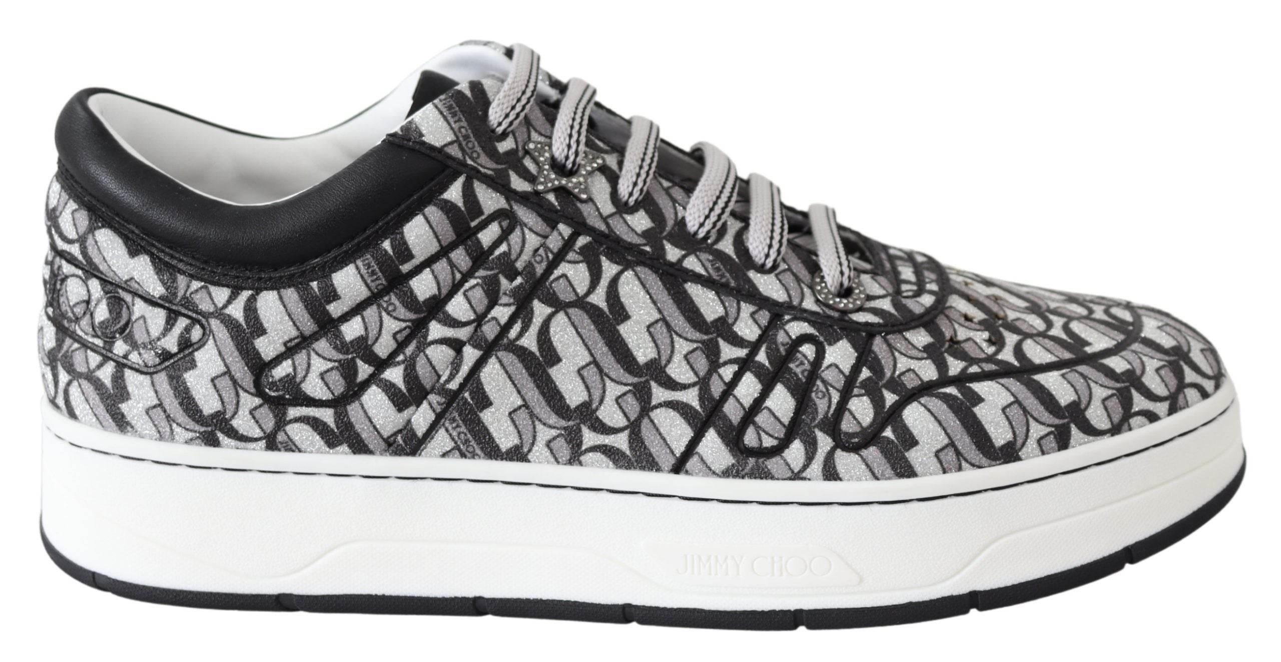 Jimmy Choo Glittering Slip-On Sneakers - Silver and Black - Hilstor