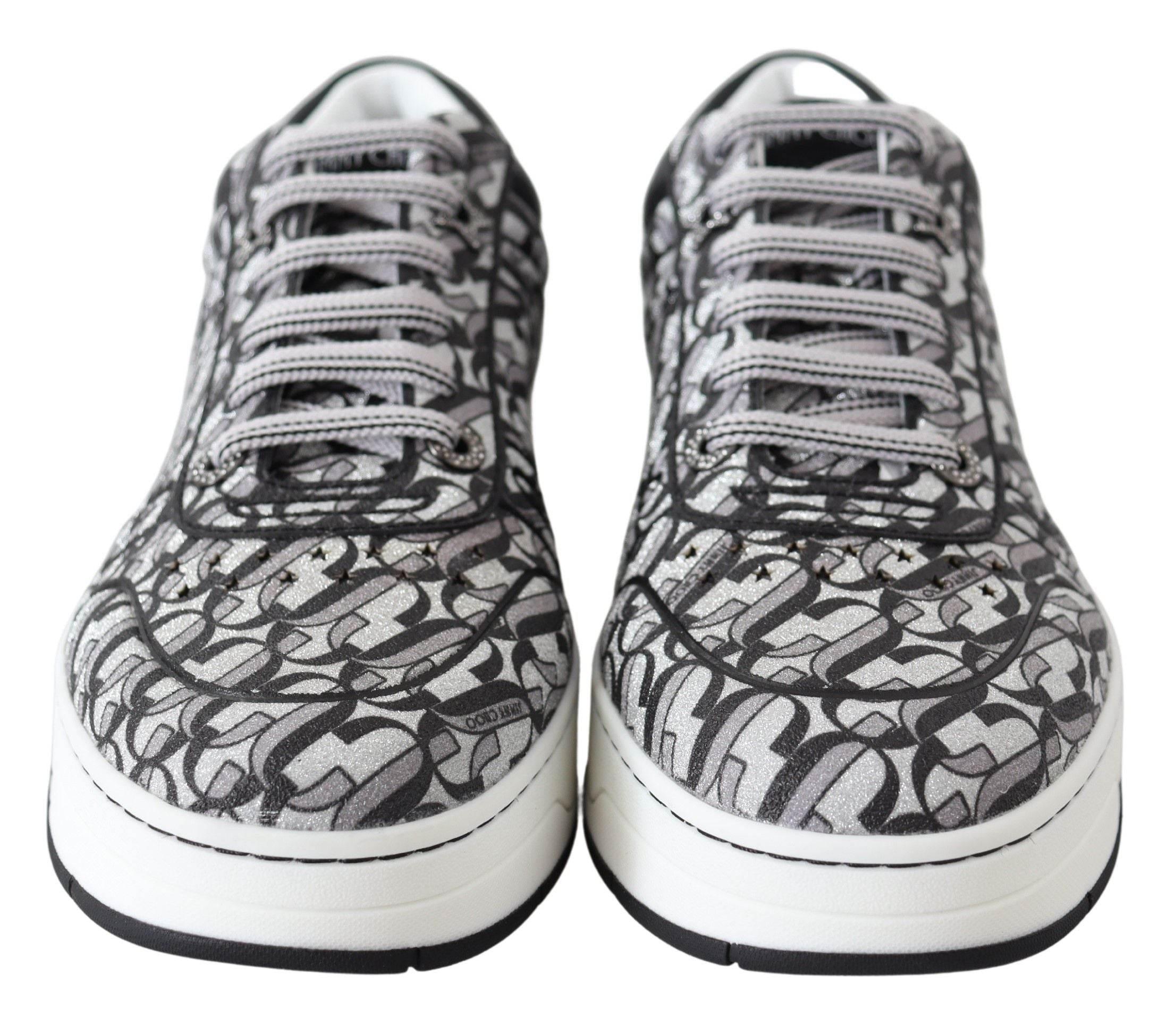 Jimmy Choo Glittering Slip-On Sneakers - Silver and Black - Hilstor