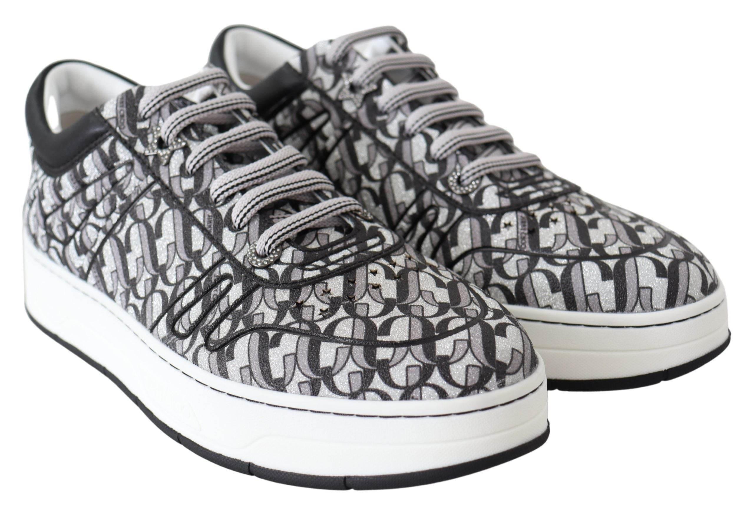 Jimmy Choo Glittering Slip-On Sneakers - Silver and Black - Hilstor