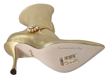 Dolce & Gabbana Elegant Gold Ankle Boots Socks with Rhinestones - Hilstor