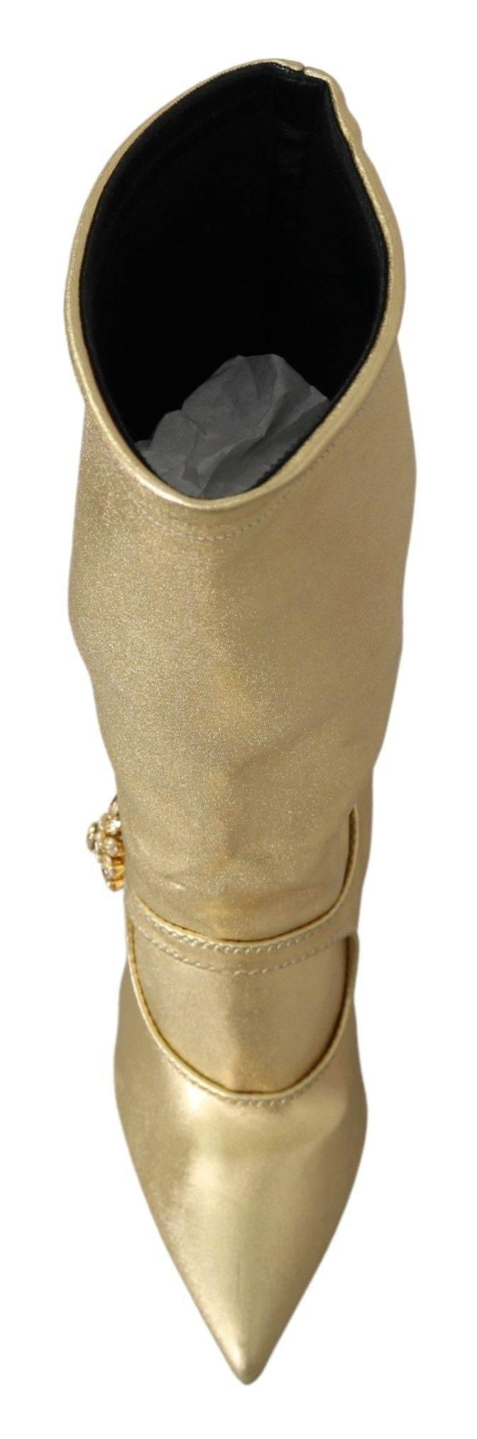 Dolce & Gabbana Elegant Gold Ankle Boots Socks with Rhinestones - Hilstor