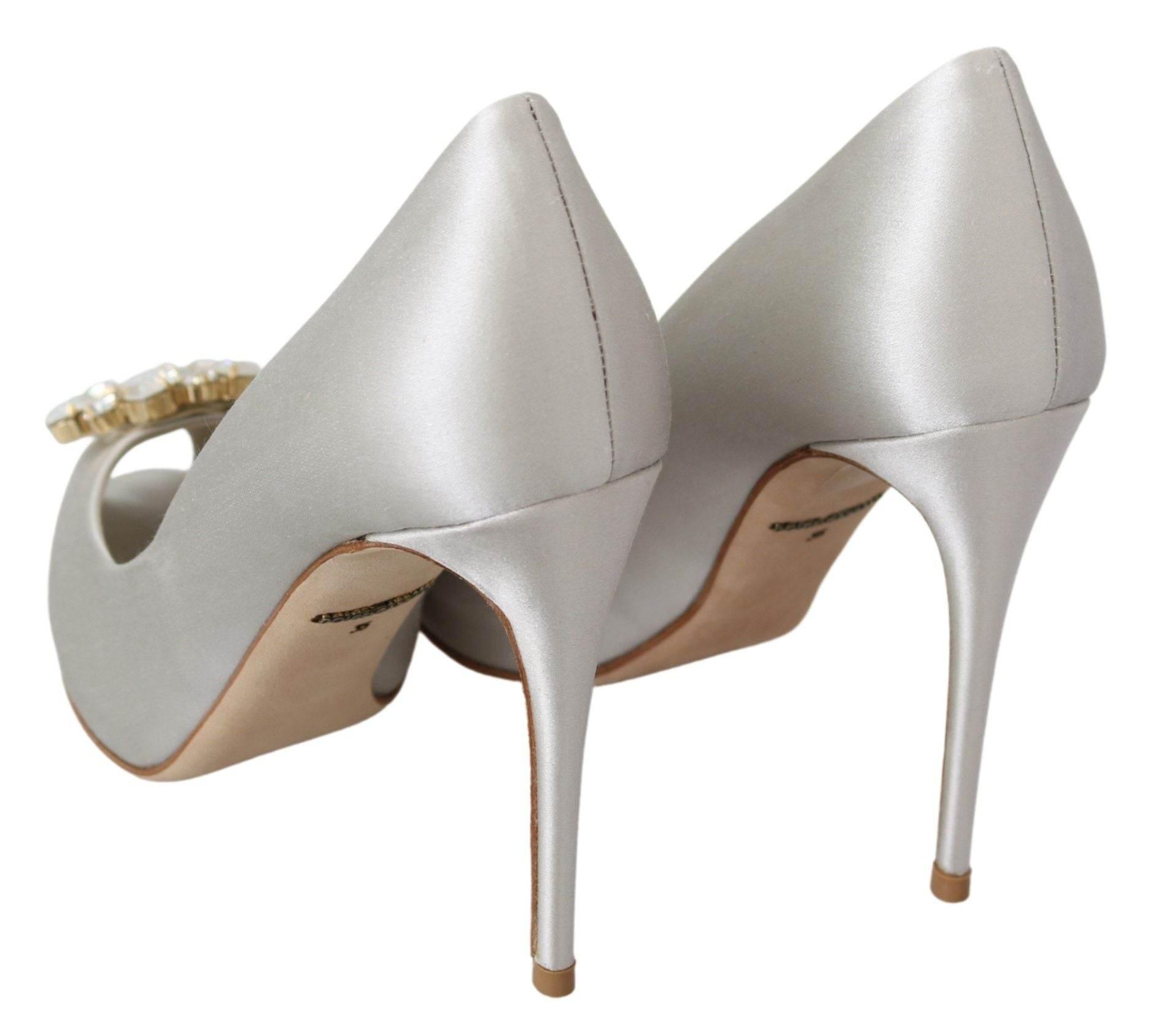Dolce & Gabbana White Crystal Peep Toe Silk Blend Heels - Hilstor