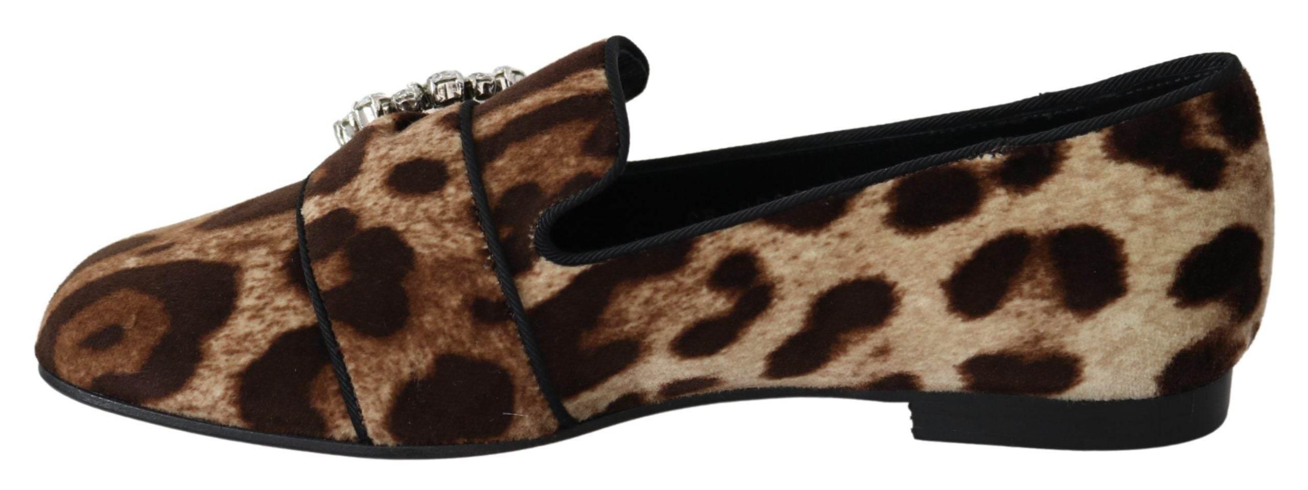 Dolce & Gabbana Leopard Print Crystal Embellished Loafers - Hilstor