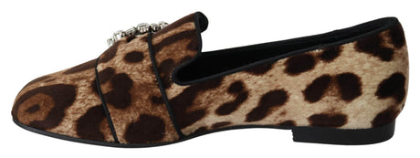 Dolce & Gabbana Leopard Print Crystal Embellished Loafers - Hilstor